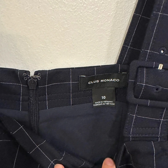 Club Monaco Self Buckle Women’s Check Crop Jumpsuit Navy Size 10 Retail $289 - Picture 7 of 9